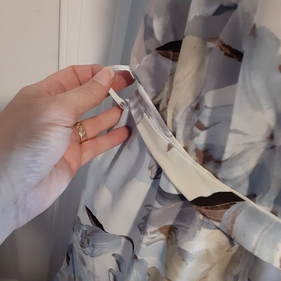 Pastel Blue Floral Wrap & Ruffled Halter Neck Sleeveless Belted Dress - Picture 10 of 15